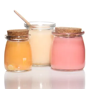 Wide Mouth Mini Clear Glass Jar with Cork Lids for Pudding Yogurt Jam Honey