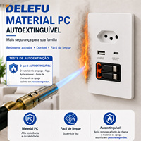 Prise murale DELEFU type N brésilien 2P+T 10A/20A avec chargeur rapide USB-A USB-C 20W PD, câble rétractable double, panneau PC