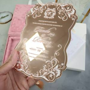 Charmantes invitations de <span class=keywords><strong>mariage</strong></span> en velours rose, élégantes, en boîte, forme spéciale, <span class=keywords><strong>miroir</strong></span>, rose doré, acrylique, ensemble <span class=keywords><strong>d</strong></span>'invitations de luxe moderne - Product Image 2
