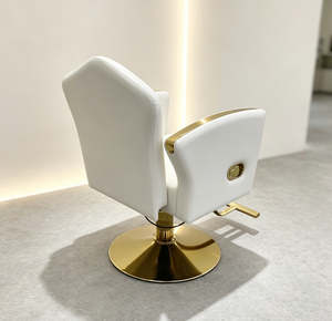 Fauteuil de Barbier Blanc Hydraulique en Cuir PU, Siège de Coiffure Pivotant à 360° avec Cadre Métallique pour Salon de Beauté - Product Image 3