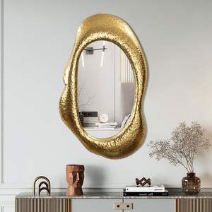 Espejo de pared con acabado dorado, forma ovalada, espejo de pared de diseño moderno para decoración de pared. - Product Image 3