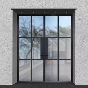 Cloison intérieure classique de style européen moderne Portes françaises cintrées <span class=keywords><strong>Porte</strong></span> battante <span class=keywords><strong>double</strong></span> en acier trempé - Product Image 5