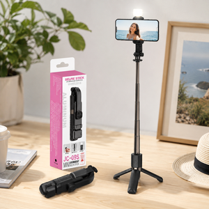 JC-09S Mini Trípode con Textura de Rejilla y Palo para Selfies con Luz LED de Relleno, Mango Compacto de Aluminio de 740mm - Product Image 4