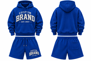 Conjunto de Sudadera con Capucha y Pantalones Cortos para Hombre, Marca Personalizada, Azul Rey, Felpa Francesa, Ropa Casual de Otoño, Diseño con Logotipo Frontal, Poliéster/Algodón Estampado - Product Image 2