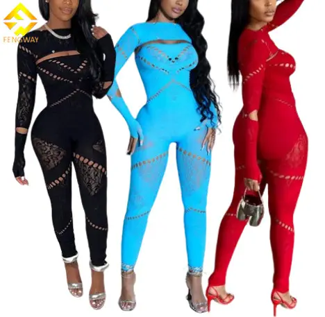 Jumpsuit Jumpsuit Sexy Mesh Kous Lingerie Vrouwen Doorzichtig Met Gaten Met Volledige Mouw Rugloze Jumpsuit Uit Één Stuk