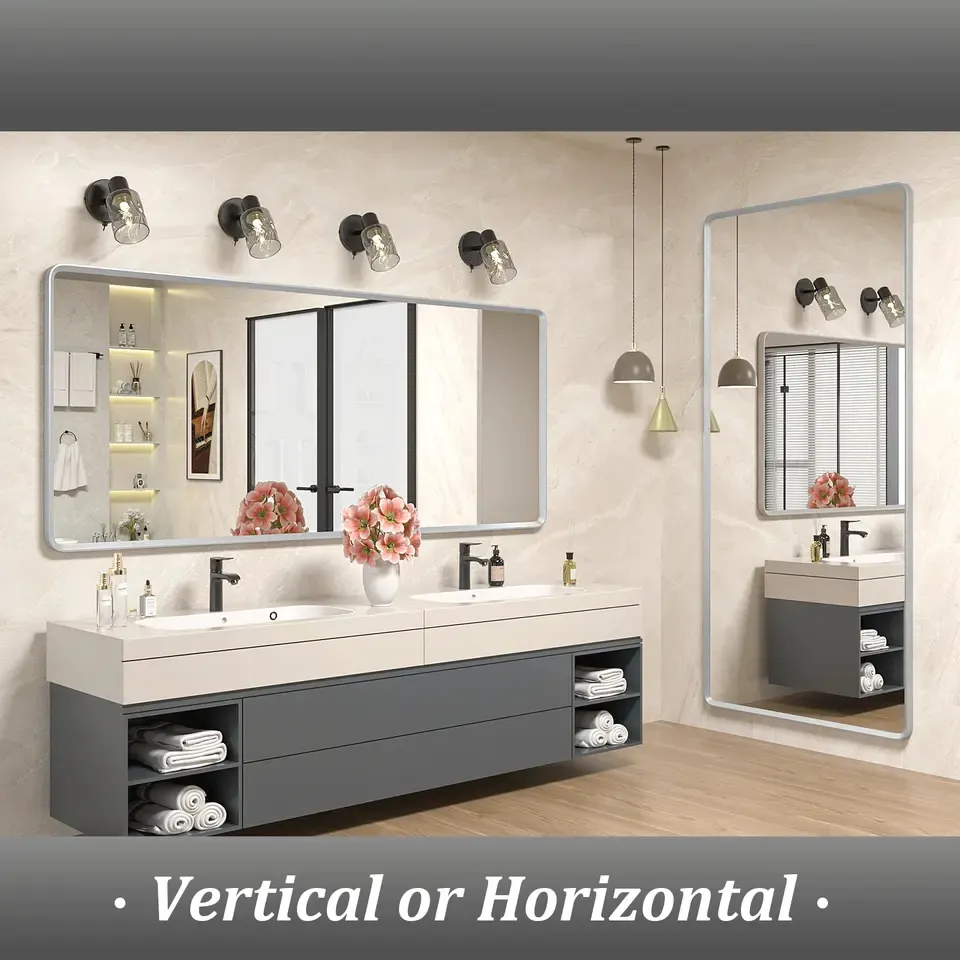 Modern rectangular Metal Frame Mirror Wall Mounted Shower Silver Circle Mirror For Bathroom