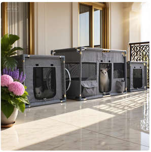 ถ้ำผ้าอ็อกซ์ฟอร์ดทรงสี่เหลี่ยมผืนผ้าคฤหาสน์สำหรับแมวหรูหราพร้อมกล่องสวรรค์สองห้อง - Product Image 1