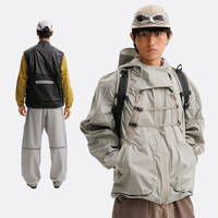 Veste unisexe à capuche en toile enduite matelassée avec fermeture éclair frontale, en nylon, coupe-vent, imperméable, respirante, style décontracté, col montant