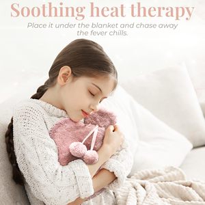 Sac de bouteille d'eau chaude en caoutchouc de couleur rose de qualité supérieure en forme de <span class=keywords><strong>coeur</strong></span> 1L avec couvercle moelleux <span class=keywords><strong>bouillotte</strong></span> - Product Image 2