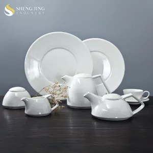 ShengJing – vaisselle De Restaurant en céramique brillante, De couleur unie, à rayures croisées blanches