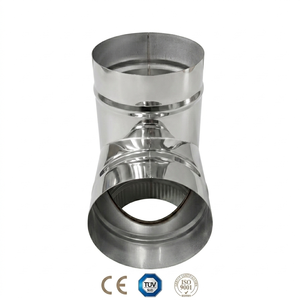 Raccord en T pour cheminée en acier inoxydable à paroi simple, 90 degrés, avec bouchon de nettoyage pour poêle à granulés de bois - Product Image 1