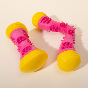 TPR foam pet toy, large dog teeth cleaning and chewing toy with barbell, V-bone, two-color ring dog toy. - Product Image 2