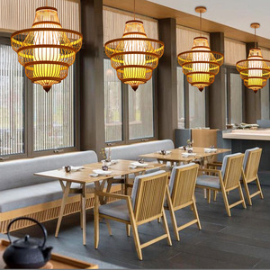 Bamboo Weaving Chandelier Round E27 Led <b>Light</b> For <b>Dining</b> Room Hotel Restaurant Japanese Style Lighting Fixture - Product Image 2