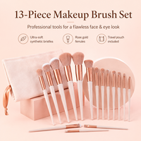 Ensemble de 13 pinceaux de maquillage professionnels avec sac, kit d'outils de beauté, fond de teint, fard à paupières, blush