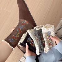 Chaussettes pour femmes en coton tricoté de style coréen, avec bordure en dentelle française, absorbant la transpiration, style japonais vintage tridimensionnel