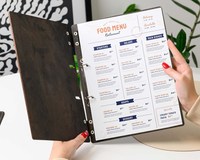 Porte-menu en contreplaqué A4 A5, taille personnalisée, gravure laser personnalisée, avec reliure à anneaux métalliques pour restaurant, hôtel