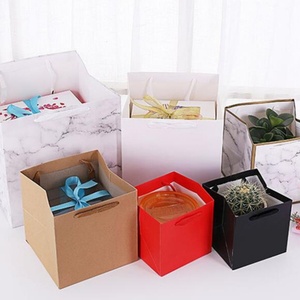 Coated Kraft Paper Square Bottom Bags with Handles Digital Printed <b>Cheap</b> Brown Paper <b>Boxes</b> - Product Image 2