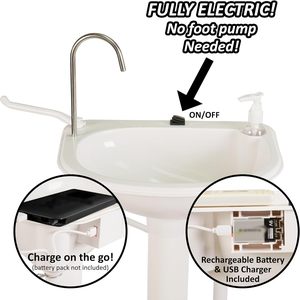 Lavabo Portatile da Campeggio Elettrico a Batteria con Serbatoio da 5 Galloni, Design Ovale in Plastica, Portasciugamani e Portasapone - Product Image 2
