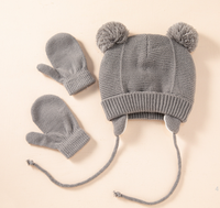 Juego de gorro y manopla con orejas de oso personalizado para niños, nuevo estilo, gorro tejido de alta calidad para niños y niñas