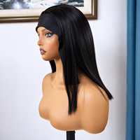 Perruque bandeau sans colle en cheveux humains vierges, sans dentelle, lisse, noir naturel, avec bande en soie glacée, prête à porter