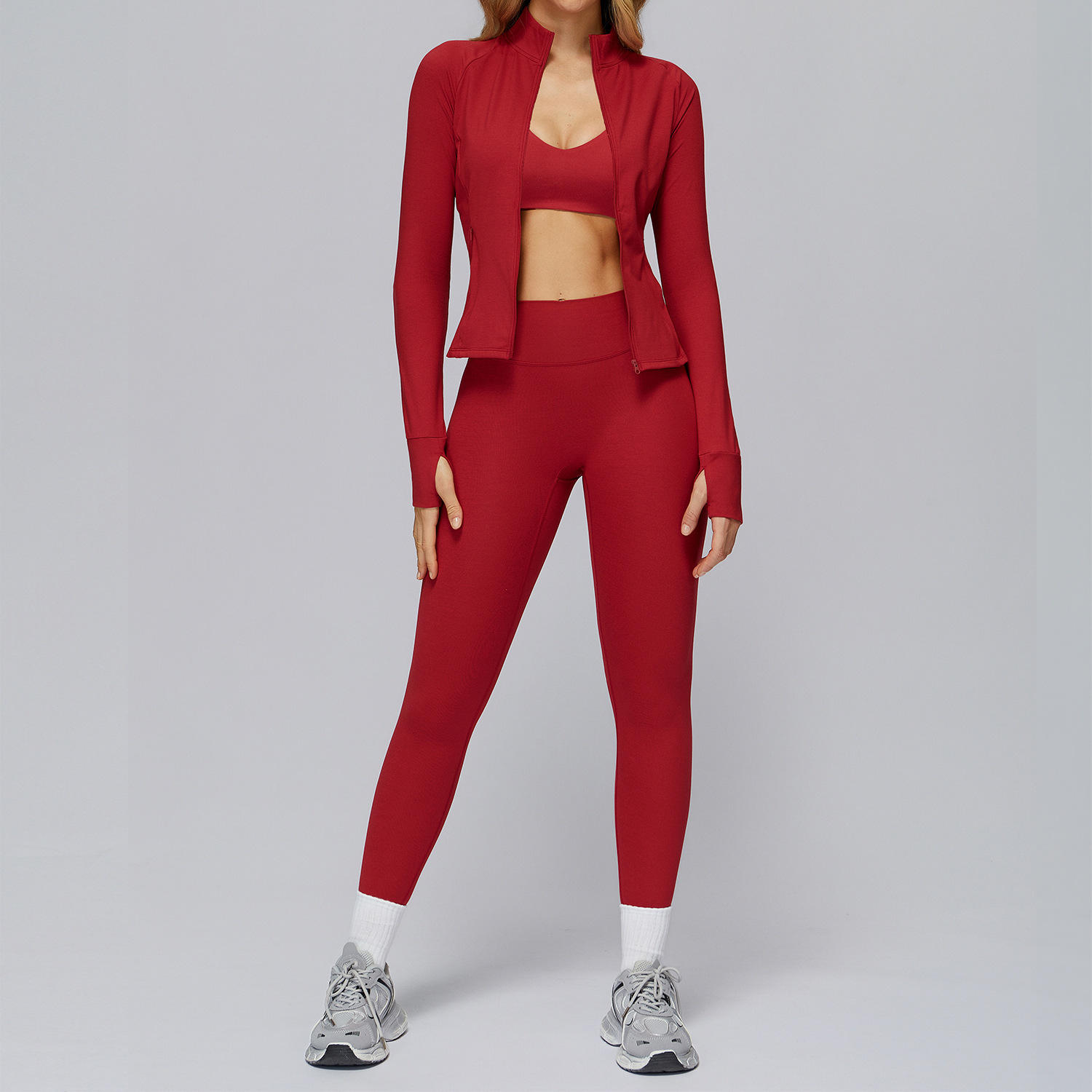 Red bra+leggings+jacket