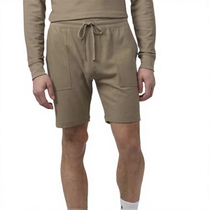 Pantalones cortos tipo Bermuda de algodón de color sólido para hombre, con cordón en la cintura y bolsillos, estilo casual, cintura media, tejido de punto - Product Image 5