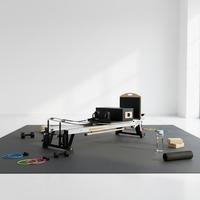 Machine de Pilates Reformer réglable en aluminium/alliage d'aluminium jaune, portable et durable, équipement de yoga à domicile pour adultes, avec boîte en bois
