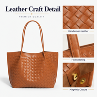 Sac fourre-tout en cuir PU tissé grande capacité pour femmes avec fermeture magnétique, sac à bandoulière pour femmes, logo personnalisé OEM ODM en gros