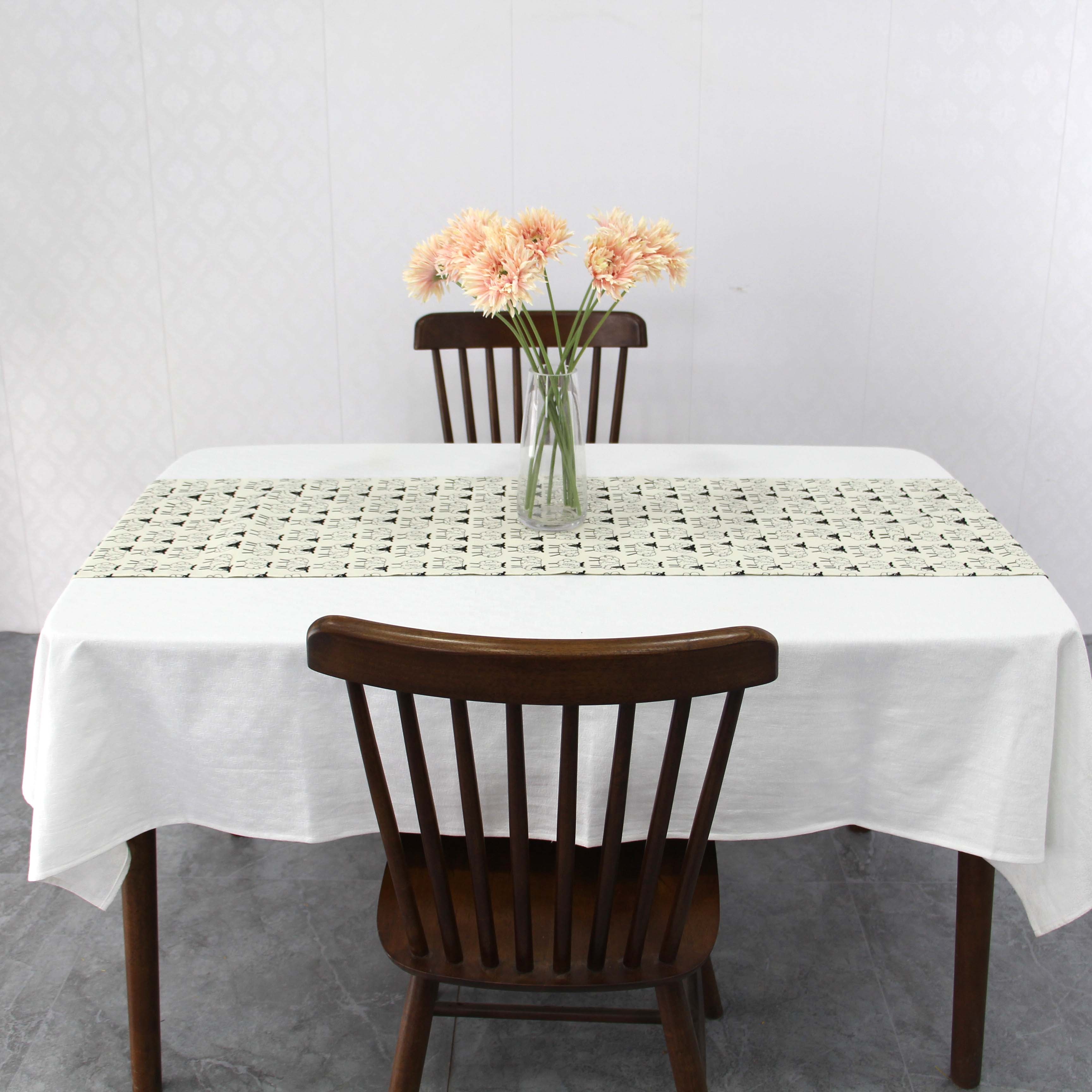 Пользовательский лен хлопок Свадебная вечеринка белый животный Печатный завод продажа настольная дорожка кухонная скатерть