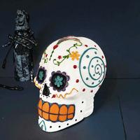 Tirelire en polyrésine style art populaire mexicain, tête de crâne, pour décoration d'Halloween, tirelire en résine tête de crâne de sucre, boîte à monnaie Jour des Morts