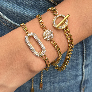 Geometric Zirconium Crush <b>Bracelet</b> Gold Chain With <b>Crystal</b> Inlay For Women Gift Jewelry - Product Image 2