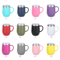 Mug à café à double paroi 12oz en acier inoxydable isolé avec poignée, forme d'œuf, tasse de voyage portable, logo couleur personnalisé