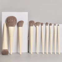 Lot de 10 pinceaux de maquillage professionnels – Poils doux en fibres artificielles, manche en plastique – Pinceaux portables pour poudre libre et illuminateur