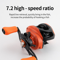 Moulinet de pêche Orange Baitcasting 7.2:1 à rapport de vitesse élevé, bobine métallique, 105 mm, double poignée, profil bas, pour pêcheur