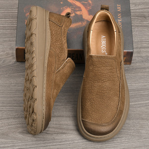 Mocassins pour hommes en cuir véritable, bout rond, à enfiler, confort printanier, semelle intermédiaire en EVA, semelle extérieure en caoutchouc - Product Image 3