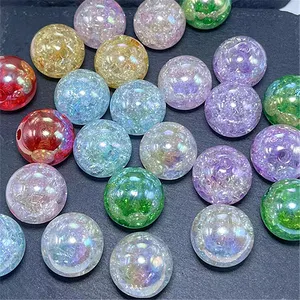 200pcs/bag New ABS 16mm Hole Round Chunky Bubblegum Beads Polished Wave Printed Acrylic Colorful Pearls For Jewelry Making