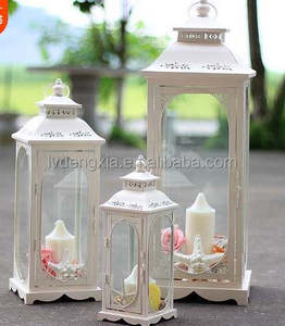 Eid Mubarak grande europeo in ferro vetro portacandele in metallo bianco candelabro lampada a vento lanterna per casa hotel arredamento interno esterno - Product Image 2