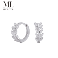 Boucles d'oreilles créoles Mylove personnalisées en argent sterling 925 plaqué or 18 carats, motif épi de blé et feuille de laurier, micro-pavé CZ, vente en gros