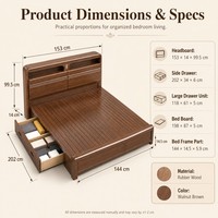 Cadre de lit plateforme moderne en bois massif avec rangement à ouverture latérale pour mobilier de chambre King Queen