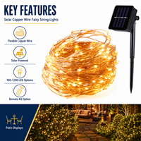 Guirlandes lumineuses solaires en fil de cuivre 100 LED 12m ou 200 LED 22m pour la décoration extérieure du jardin et du patio