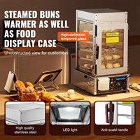 Mesin Penghangat Makanan 5 Tingkat Komersial, Mesin Pengukus Roti, Kontrol Suhu 86-230F, Stainless Steel, Pemanas Uap LED, Dim Sum