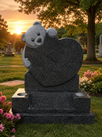 Pierre tombale en granit Teddy Bear en forme de cœur, style américain traditionnel, sculpture sur pierre pour cimetière
