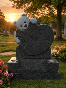 Pierre tombale en granit Teddy Bear en forme de cœur, style américain traditionnel, sculpture sur pierre pour cimetière - Product Image 4