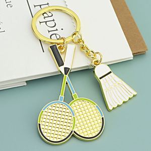 Porte-clés de sport en gros, porte-clés de badminton 3D en métal, porte-clés raquette émaillée dorée, pendentif porte-clés homme, porte-clés de badminton Arena - Product Image 1