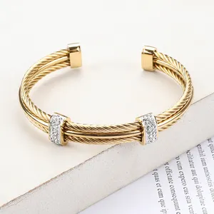 Hot Selling Simple Braided Bracelet für Männer und Frauen Beliebter Twist-Schmuck aus Edelstahl mit Diamant und Perle