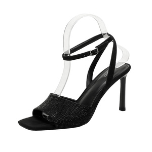 Sandales élégantes pour femmes à bout carré, <span class=keywords><strong>talon</strong></span> aiguille ouvert, strass, <span class=keywords><strong>talon</strong></span> plat confortable, bride à boucle, formelles, en PU, été, automne, hiver - Product Image 4