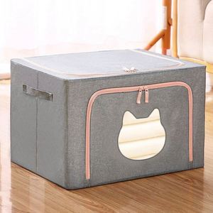 Oxford Linen Non-Woven Fabric Foldable Clothing Organizer <b>Storage</b> Box Comforter/Bedding Sturdy Handle Zipper Wardrobe - Product Image 6