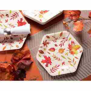 Juego de Platos de Papel Modernos de 9 Pulgadas con Diseño de Hojas de Otoño, Decoraciones para Fiestas, Vajilla para Fiestas de Ramadán y Año Nuevo Chino - Product Image 3