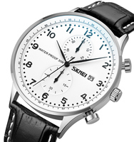 SKMEI 9301 jam tangan kuarsa kulit pria, arloji mewah tanggal otomatis Stopwatch tahan air Logo kustom