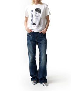 Summer Loose American-style Trendy Short-Sleeve <strong>T</strong>-<strong>Shirt</strong> with Washed Distressed Finish &amp; Classic <strong>MADONNA</strong> Logo Print - Product Image 1